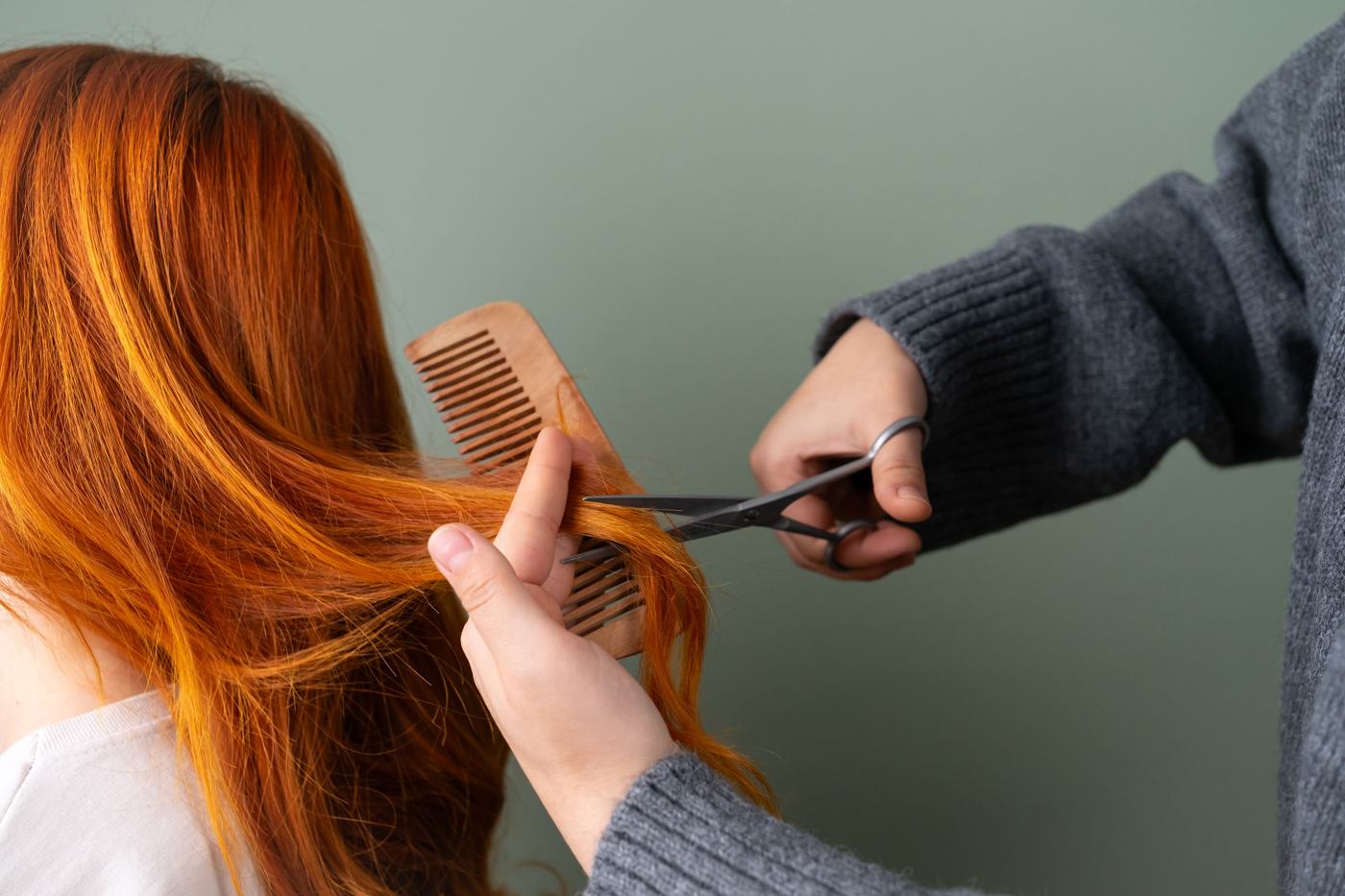 Copper hair combed through